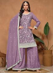 Purple Chinon Sequins Embroidered Palazzo Suit For Women