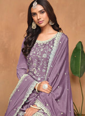 Purple Chinon Sequins Embroidered Palazzo Suit For Women