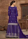Purple ready to wear palazzo suit in Chinon silk with dupatta