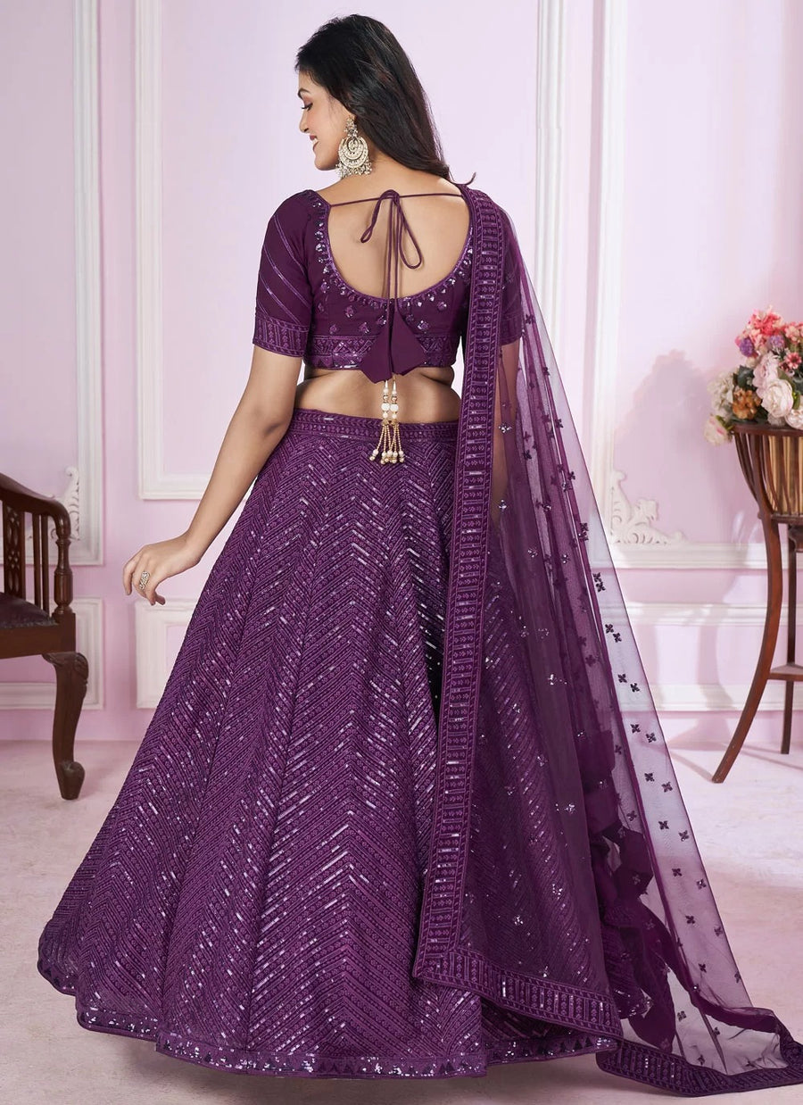 Purple georgette side slit lehenga for cocktail party