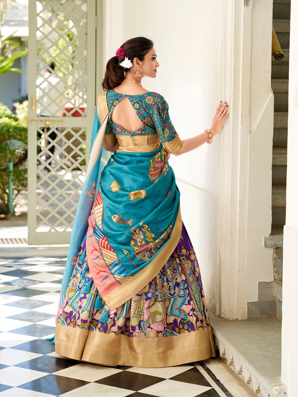 Dola silk Kalamkari lehenga choli set