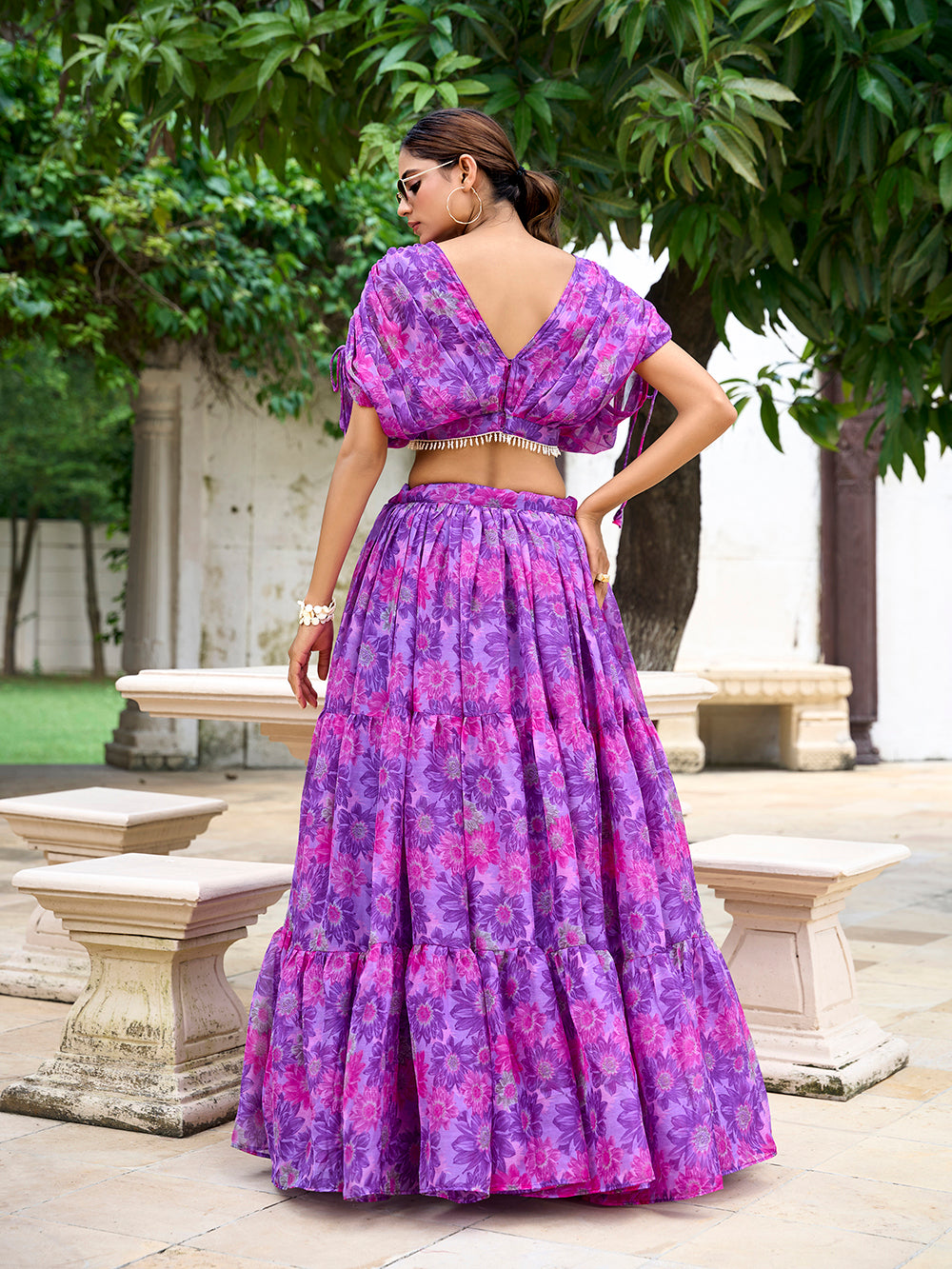 Purple Color Floral Print Chiffon Co-ord Set Chaniya Choli