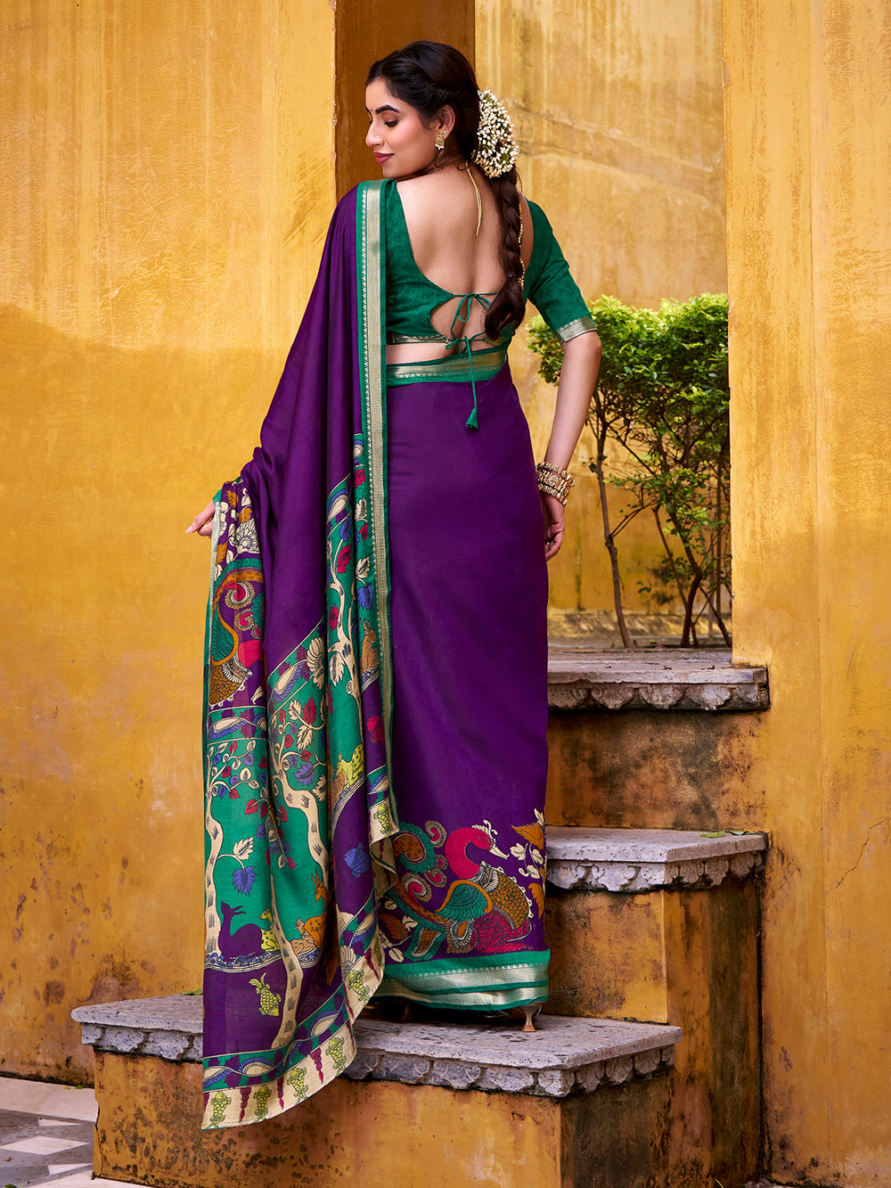 Purple traditional kalamkari saree