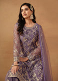 Purple Color Net Fabric Sequins Work Palazzo Suit For Women