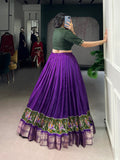 Handwork cotton blouse with purple lehenga set