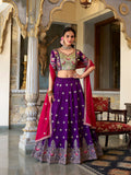 Purple Color Sequins And Thread Embroidery Work Vichitra Silk Lehenga Choli