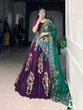 Purple Color Printed And Foil Work Tussar Silk Lehenga Choli