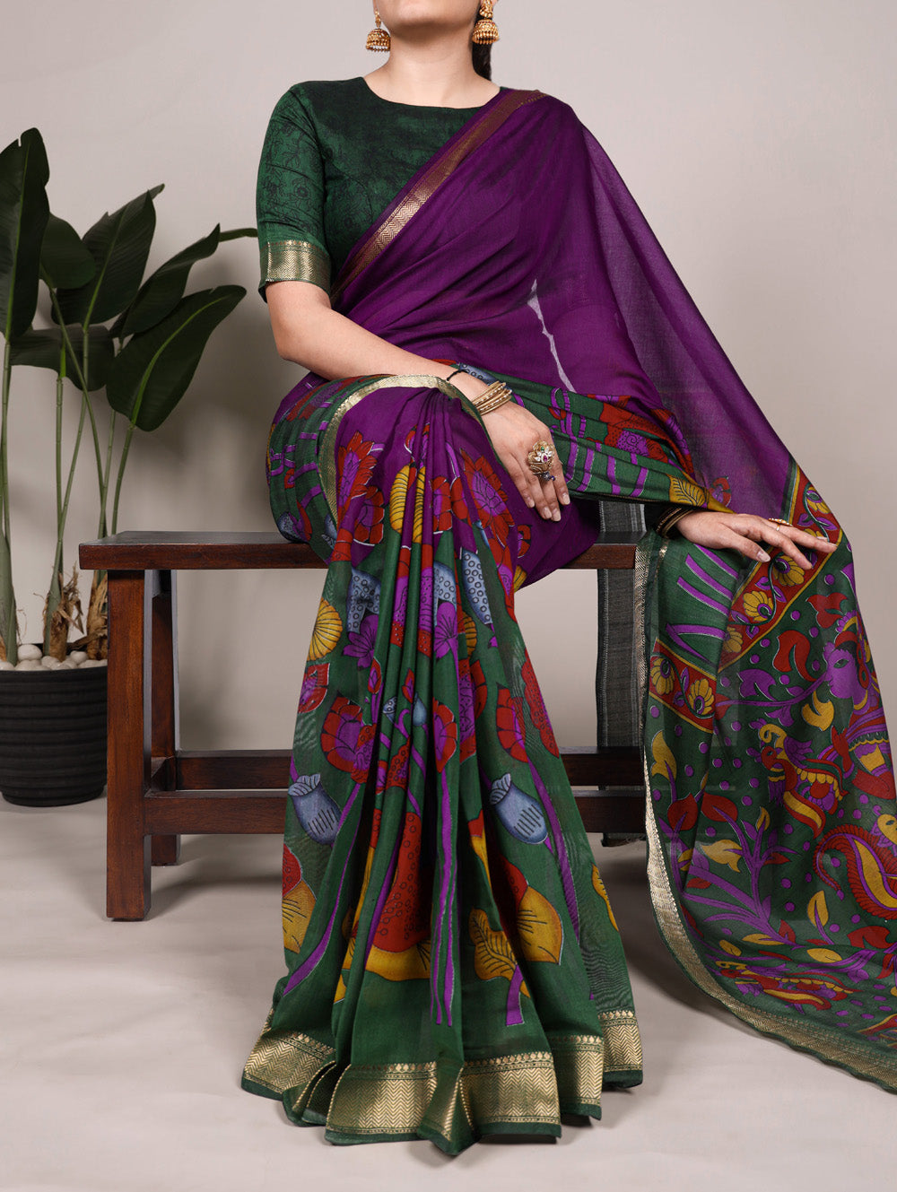 Purple chanderi silk floral printed saree