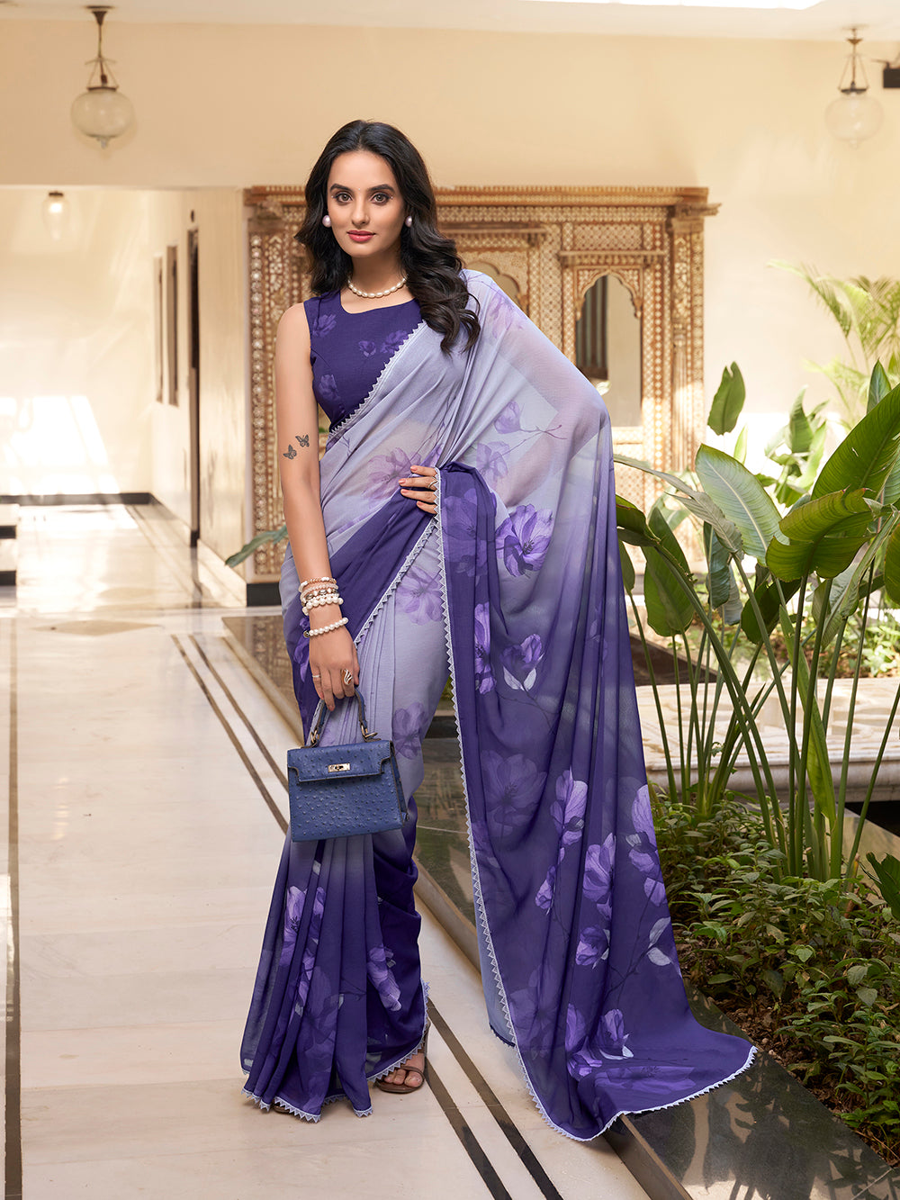 Weightless marbal saree with lace border