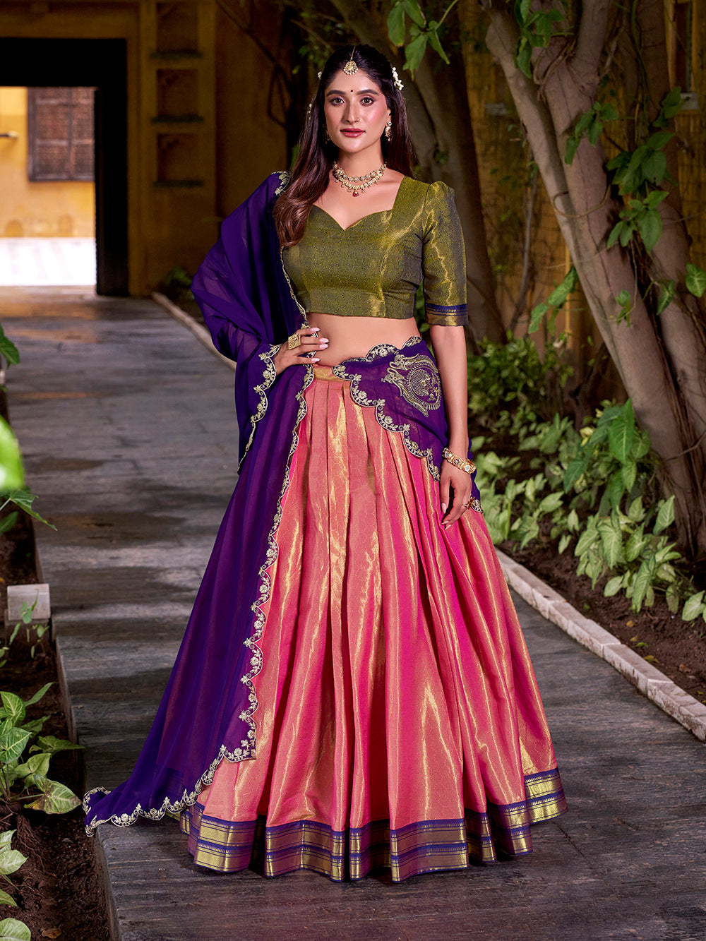 Purple Embroidered Lehenga with Zari Border
