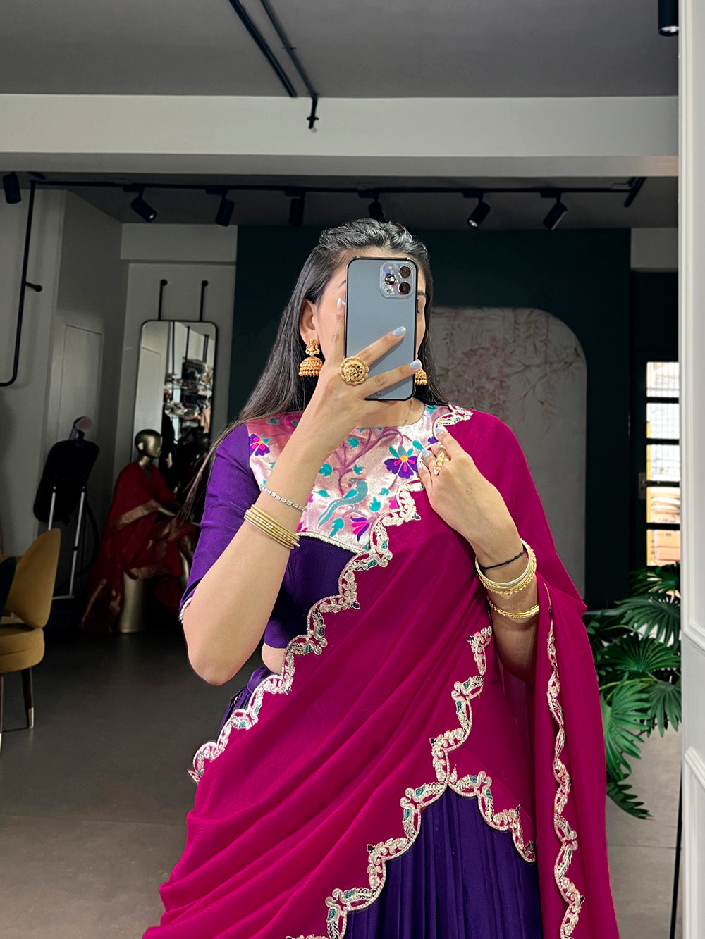 traditional purple embroidery lehenga