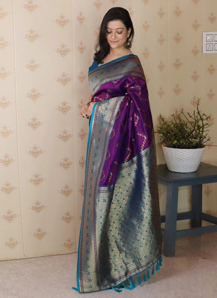 Designer Purple Banarasi Soft Silk Saree with Gold Zari Weaving