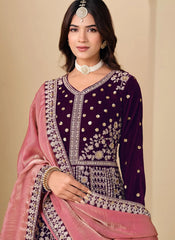 Royal Purple Velvet Abaya Style Anarkali Suit for Women