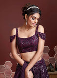 Purple Embellished Sequinned Lehenga Choli Set with Dupatta