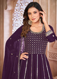 Purple Embroidered Georgette Abaya Style Indian Suit