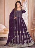 Purple Embroidered Georgette Abaya Style Indian Suit