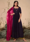 Purple Embroidered georgette Festive Wear Indian Palazzo Suit
