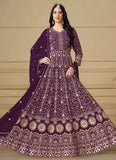 Graceful Purple Embroidered Faux Georgette Long Anarkali Suit with Dupatta
