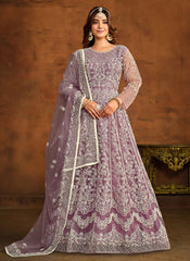 Purple Embroidered Net Anarkali Dress