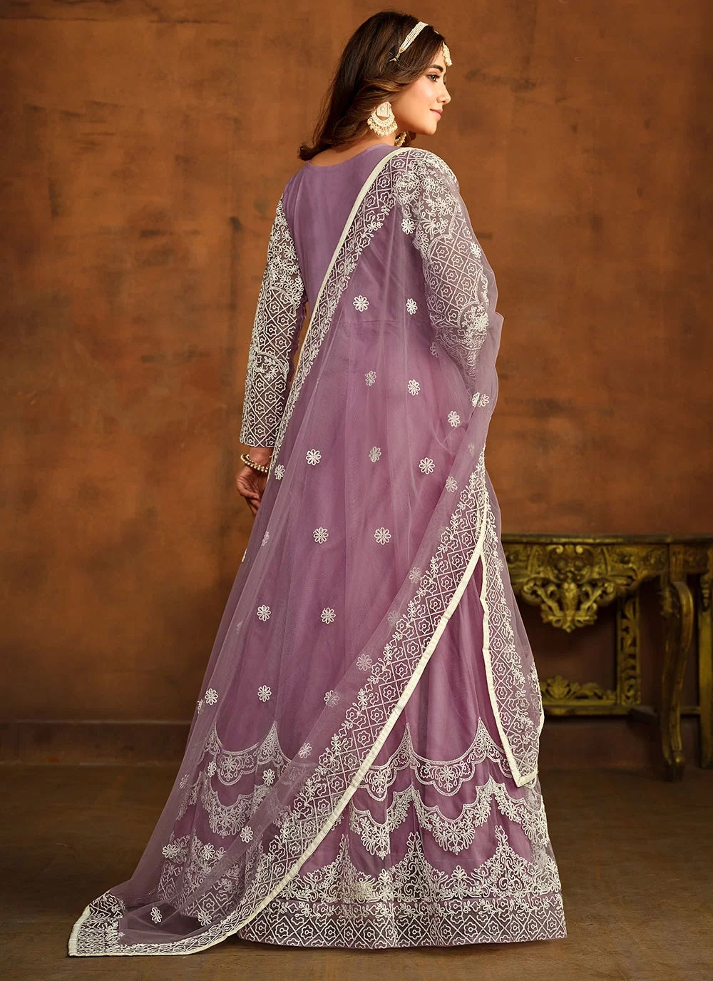 Buy Purple Embroidered Net Anarkali Dress - Gunj Fashion Custom Stitched Buy Purple Embroidered Net Anarkali Dress - Gunj Fashion Custom Stitched
