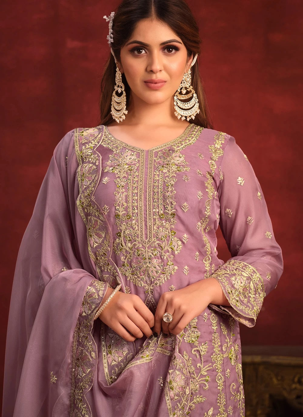 Purple Embroidered Organza Pakistani Suit salwar