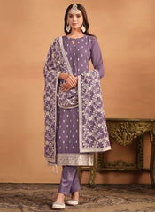 Purple Faux Georgette Embroidered Pakistani Straight Suit
