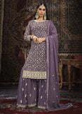 Purple Faux Georgette Embroidered Palazzo Salwar Suit