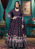 Purple Faux Georgette Readymade Anarkali Gown with Silk Crepe Lining