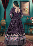 Purple Faux Georgette Readymade Anarkali Gown with Silk Crepe Lining