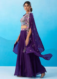 embroidered flared cape palazzo set women