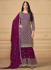 Purple Georgette Embroidered  Sharara Salwar Suit For Party
