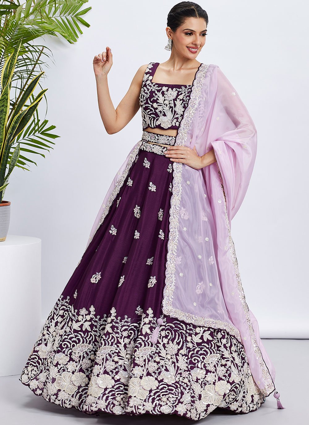 Purple Party Wear Lehenga with Sequins Embroidery