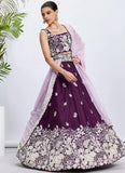 Elegant Indian Lehenga with Organza Dupatta in Purple