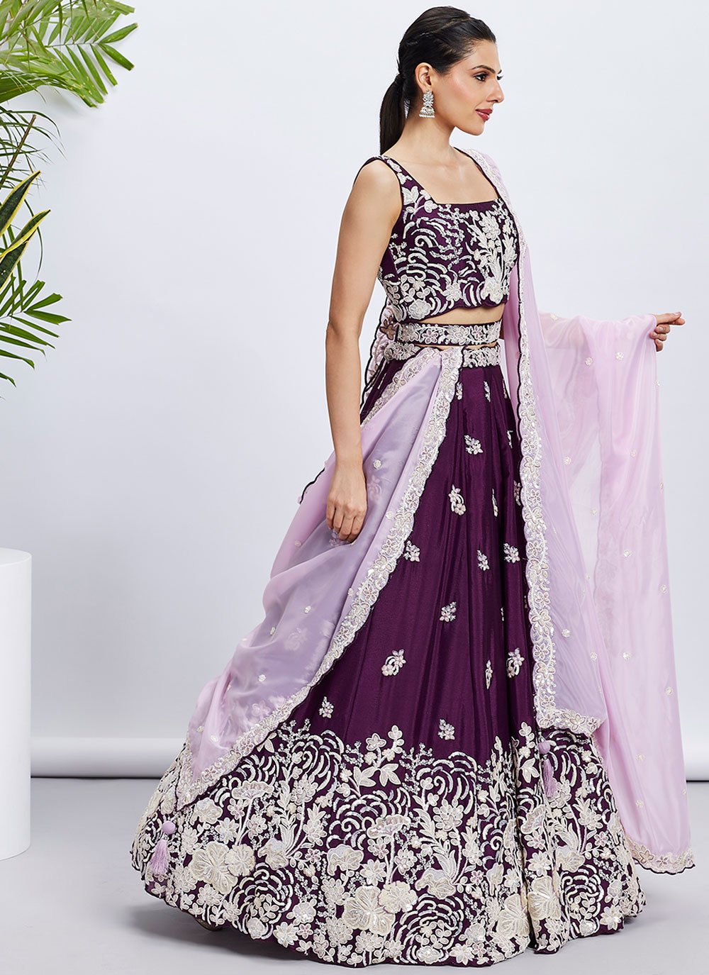 Elegant Indian Lehenga with Organza Dupatta in Purple