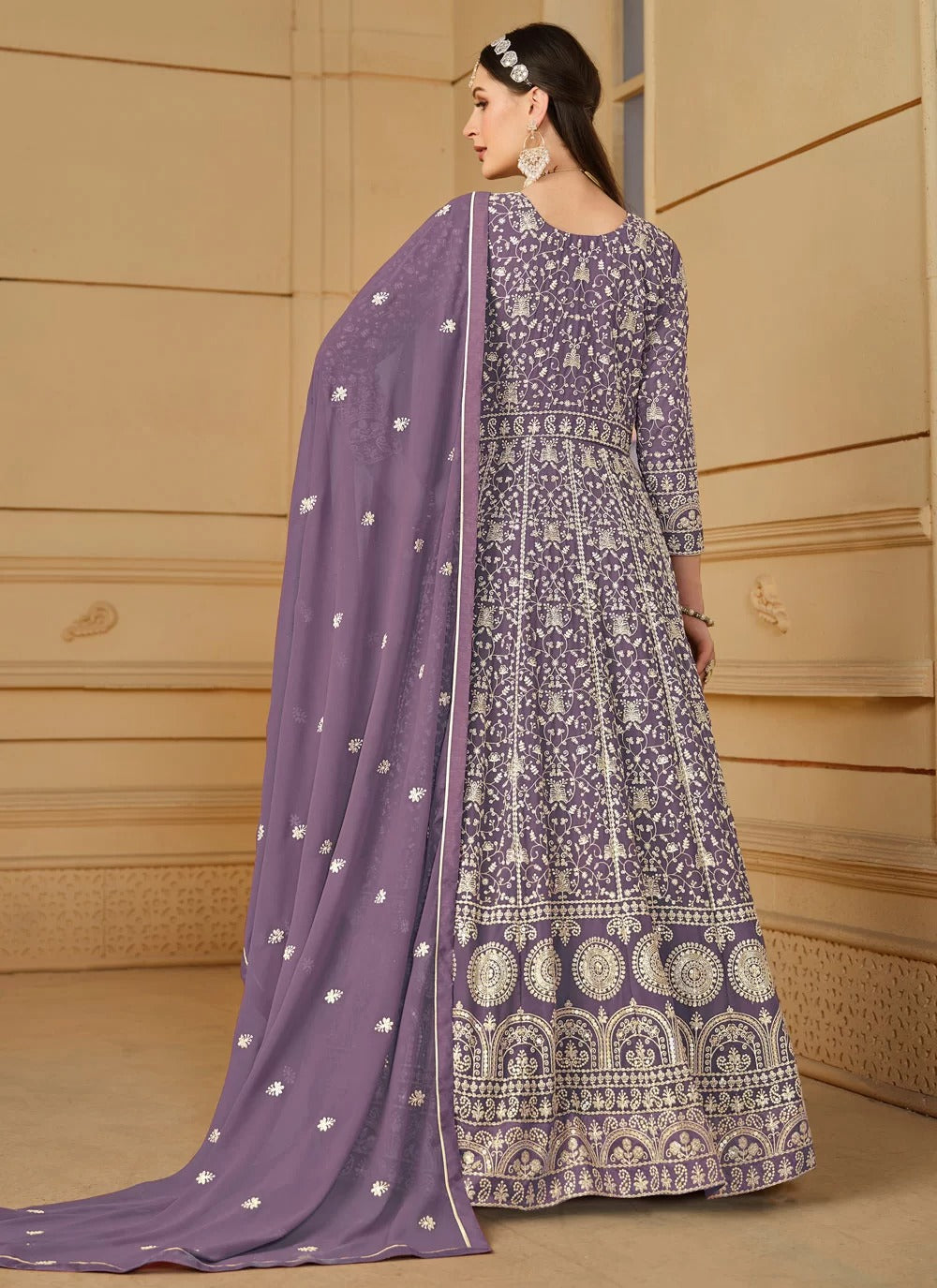 Elegant Purple Faux Georgette Embroidered Anarkali Suit