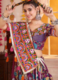 Purple viscose cotton lehenga with lampi border and print work