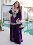 Mirror Work Velvet Palazzo Suit | Purple Party Wear Ethnic Set