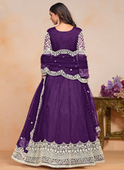 Designer purple floor length Anarkali suit in premium net