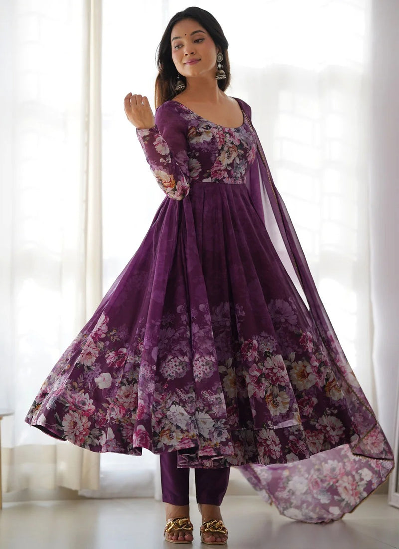 Purple Organza Anarkali Suit Set | Ready to Wear gown
