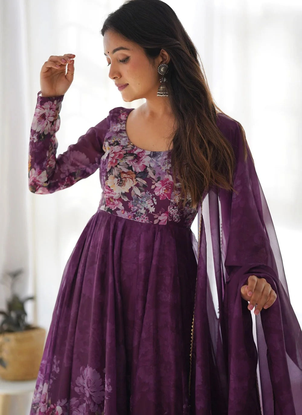 Purple Organza Anarkali Suit Set with Gota Patti Dupatta