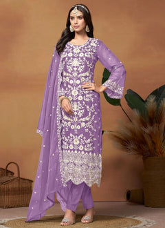 Purple Pakistani plus size suit with embroidery work