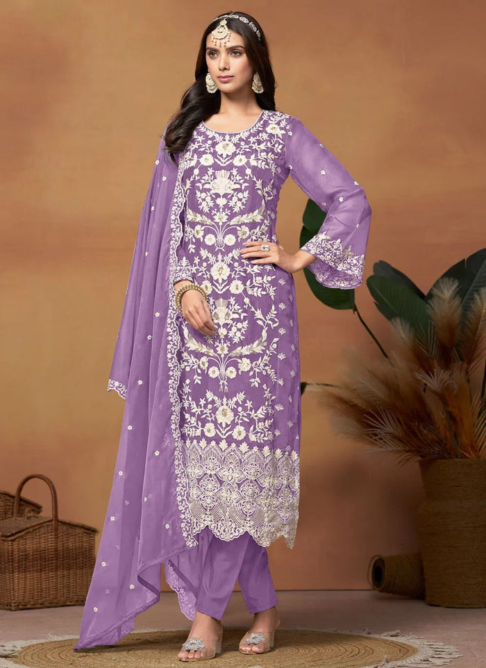 Purple Pakistani plus size suit with embroidery work