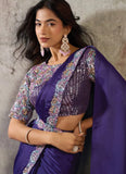 Purple ready to wear saree in lustrous satin