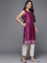 Purple Poly Silk Tunic with Beautiful Prints for Women