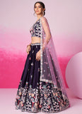 Purple Satin Heavy Embroidered Lehenga with Sequins for Weddings