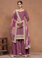 Purple Silk Gota patti Work Sharara Suit