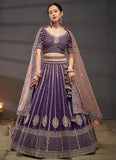 Purple Silk Moti Zarkan And Sequins Embroidered Lehenga For Sister Wedding 