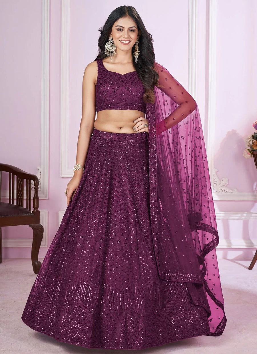 Purple Engagement Lehenga – Elegant Soft Net Designer Set