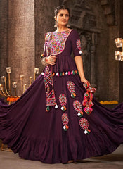 Purple Thread Embroidered Indian Traditonal Navratri Chaniya Choli