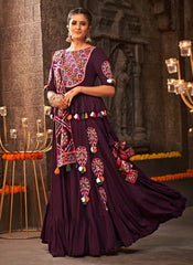 Purple Thread Embroidered Indian Traditonal Navratri Chaniya Choli